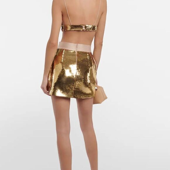 Alex Perry Delon Sequined Mini Skirt Gold - Picture 6 of 9